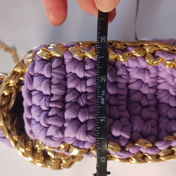 Womens Handbag Woven Metallic Gold Purple Crossbody Chain Chunky Fun - Picture 9 of 12